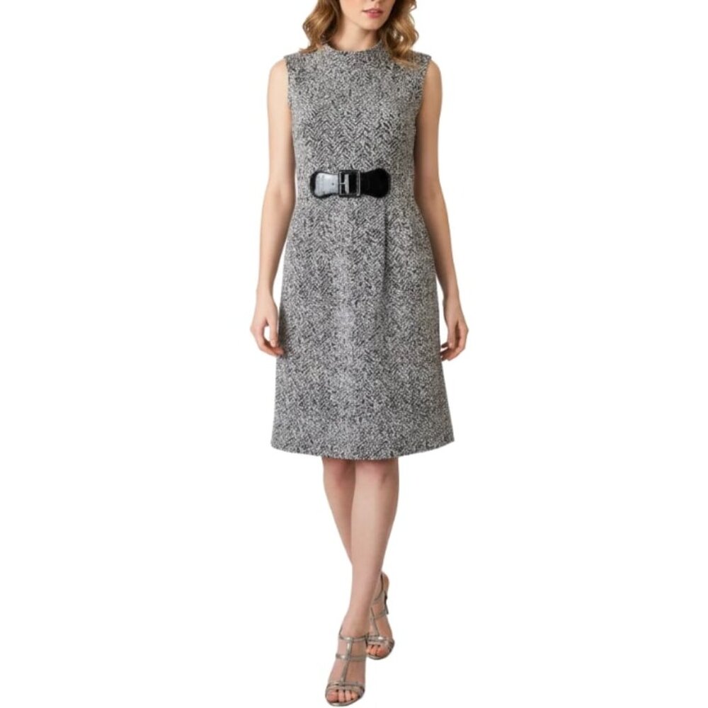 Sandra Darren Dress Sleeveless Stretch Sheath Textured Black and White Size 10